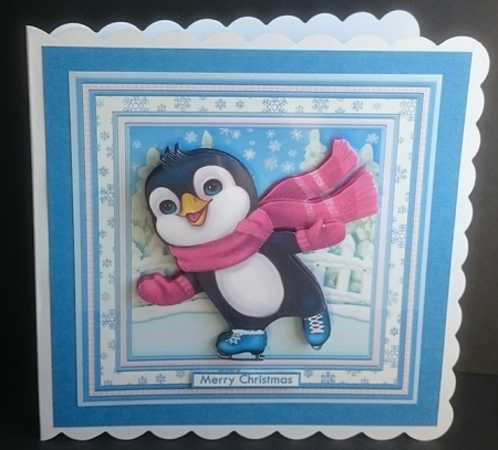 SKATING PENGUIN 8x8 Christmas Decoupage & Insert Mini Kit by Sue Soules