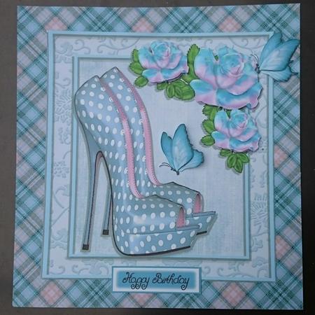 Beautiful Blue Polka Dot Shoe with Blue Rose 8x8 by Sue Soules
