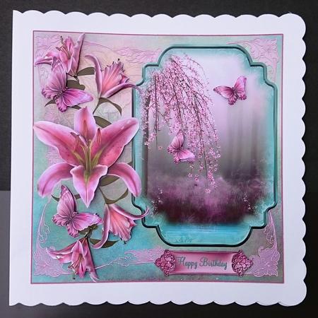 Beautiful Oriental Blossom and Lily's Card Topper by Sue Soules