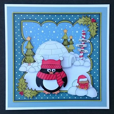 8x8 Xmas Pip Penguin Mini Kit 3D Decoupage by Sue Soules