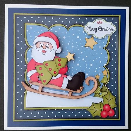 8x8 Xmas Sledging Santa Mini Kit 3D Decoupage by Sue Soules