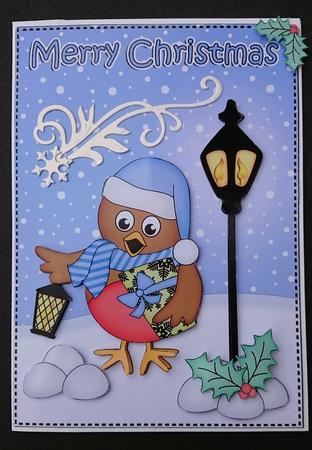 5x7 Christmas Little Robin Lamp Post 3D Decoupage by Sue Soules