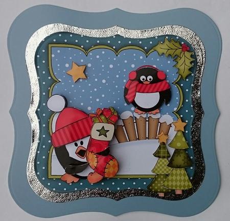 8x8 Xmas Pip Penguin's Stocking Mini Kit 3D Decoupage by Sue Soules