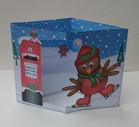3D Skating Robin Christmas Open View Card Kit by Sue Soules