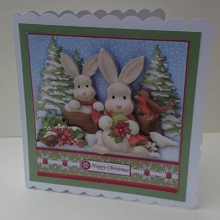 Hoppy Christmas Rabbits 8x8 Decoupage Mini Kit by Sue Soules