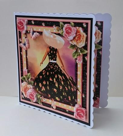 Beauty in a Peach Rose Dress Card Front Kit by Sue Soules
