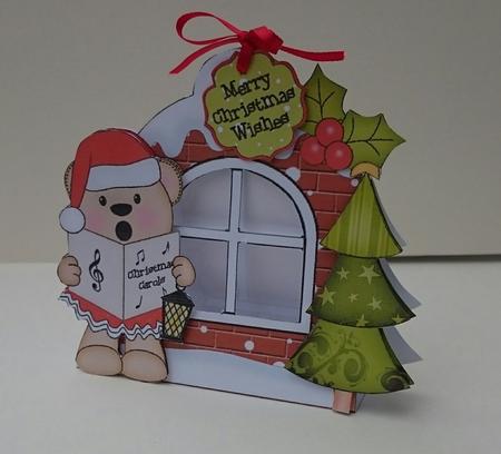 3D Livvy Bear Xmas Window Treat Holder Christmas Decoration by Sue Soules