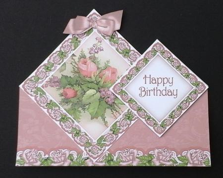 Rose Bouquet Birthday Diamond Doily Stand Up Card Mini Kit by Sue Soules
