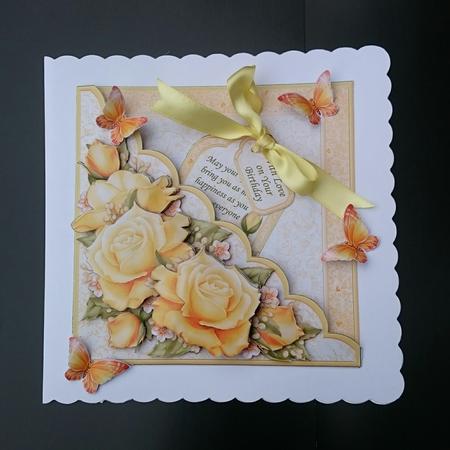 Square Scallop Pocket Golden Roses Mini Kit & Decoupage by Sue Soules