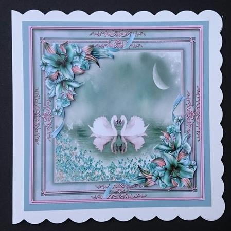 Beautiful Swans in a Pink and Grey Frame  by Sue Soules