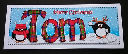 Large Dl Christmas Tom Tartan Penguins 3D Decoupage by Sue Soules