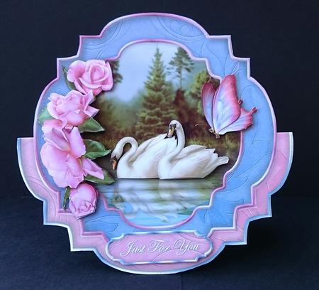 Sweetheart Rose Swans Elegant Shaped Rocker Card Mini-kit by Sue Soules