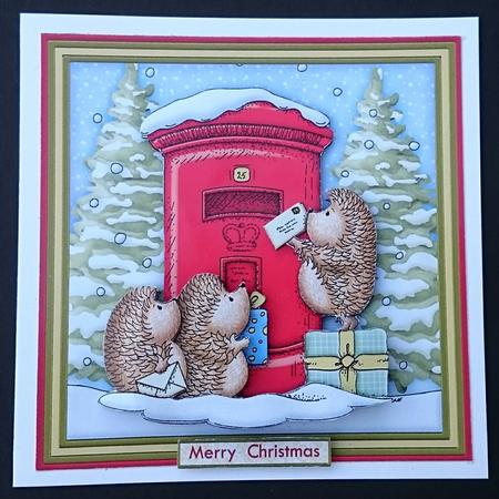 Hedgehogs Christmas Post 7.5 Christmas Decoupage Mini Kit by Sue Soules