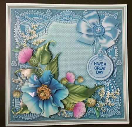 Blue Poppies on a Lace Frame 8in x 8in Decoupage Mini Kit by Sue Soules
