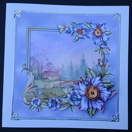 House Over the Bridge 7x7 Card with Decoupage by Sue Soules