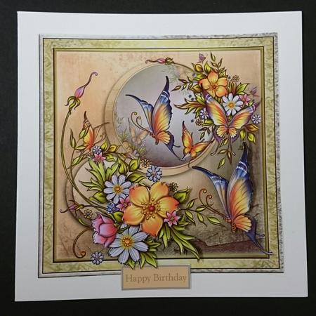 Butterfly and Flowers 7x7 Card with Decoupage by Sue Soules