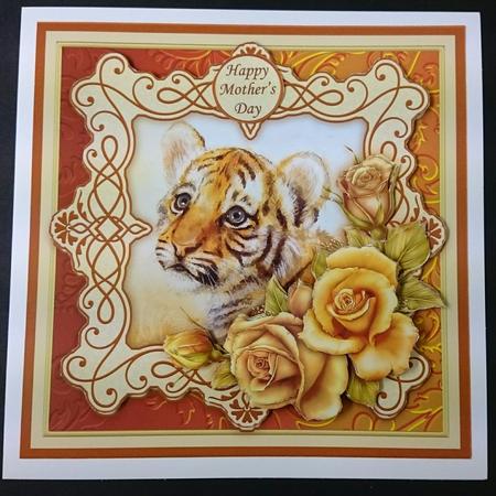 Tiger Cub & Roses 7.5 Decoupage Mini Kit All Occasions by Sue Soules