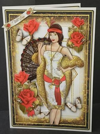 Glitter Flapper with Red Roses Card Kit by Sue Soules