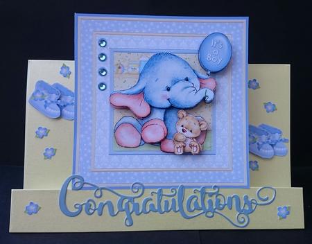 New Baby Boy Elephant 8x8 Decoupage Mini Kit & Birthday Ages by Sue Soules