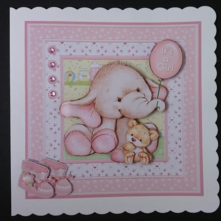 New Baby Girl Elephant 8x8 Decoupage Mini Kit Birthday Ages by Sue Soules