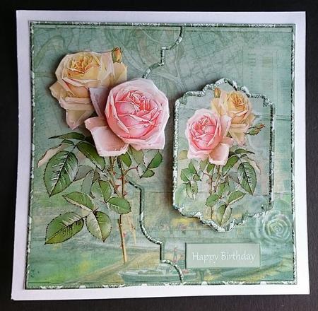 Rose 7x7 Card with Decoupage by Sue Soules