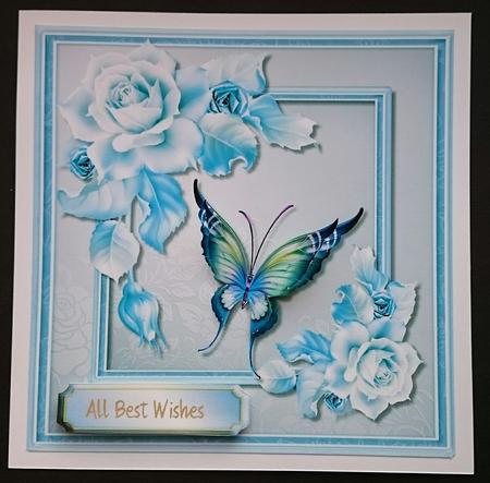 Beautiful Blue Roses and Butterfly  by Sue Soules
