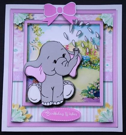Pink Ellie Eatering the Garden  by Sue Soules