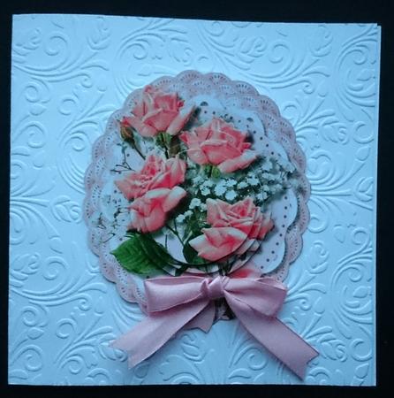Lovely Pink Roses in Double Frill , Pyramid by Sue Soules