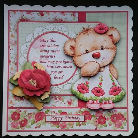 Poppy Bear 7.5 Birthday Mothers Day Decoupage Mini Kit by Sue Soules