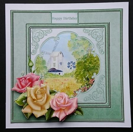 The Windmill and Rose 7x7 Card with Decoupage by Sue Soules