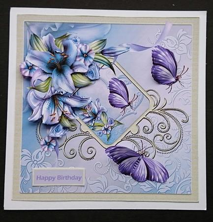 Lily and Butterfly 7x7 Card with Decoupage by Sue Soules