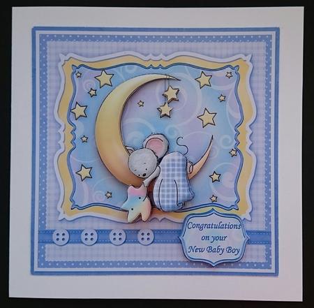 Little Mouse on the Moon New Baby Boy Decoupage by Sue Soules