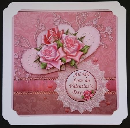 Roses, Hearts & Lace Card Front & Decoupage by Sue Soules