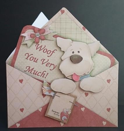 Woof You Envelope Peeper Shape Card & Decoupage by Sue Soules