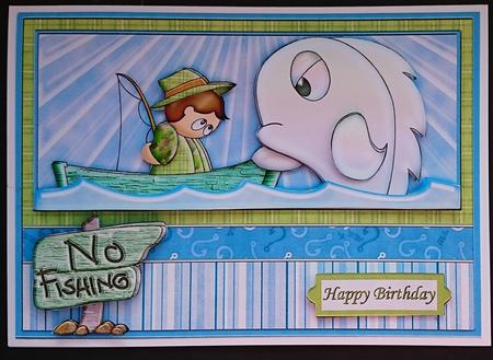 No Fishing Humorous Male Decoupage by Sue Soules