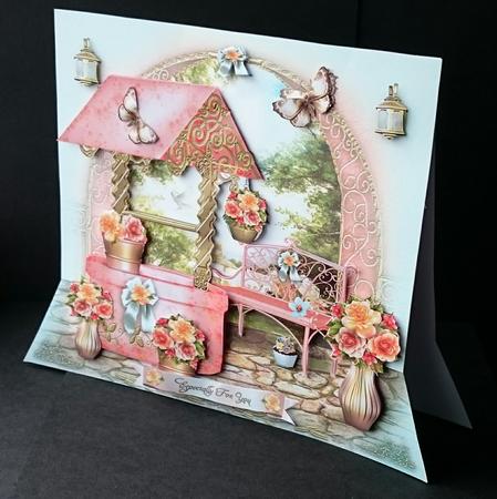 Beautiful Garden with Pink Wishing Well Card by Sue Soules