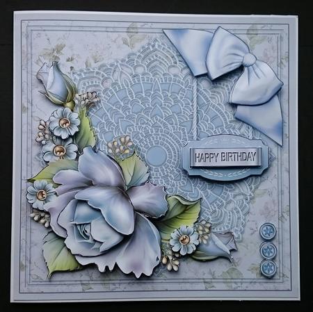Blue Roses on a Lace Doily 8in x 8in Decoupage Mini Kit by Sue Soules