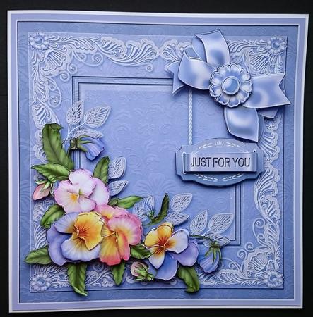 Colourful Pansies with Lace Frame 8 x 8in Decoupage Mini Kit by Sue Soules