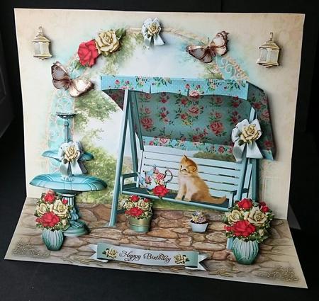 Beautiful Garden with Turquoise Swing Card by Sue Soules