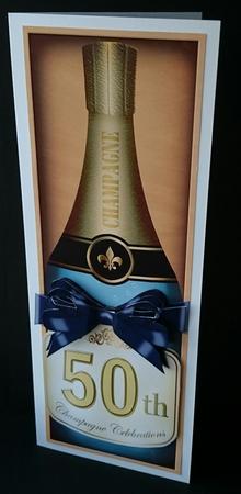 Large Dl 50th Champers in a Box Quick Card 3D Decoupage by Sue Soules