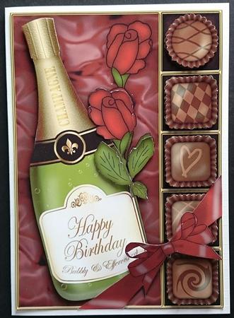 A5 Birthday Champers Chocs N Roses 3D Decoupage by Sue Soules