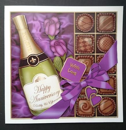 Anniversary Champers Chocs N Roses Quick Card 3D Decoupage by Sue Soules