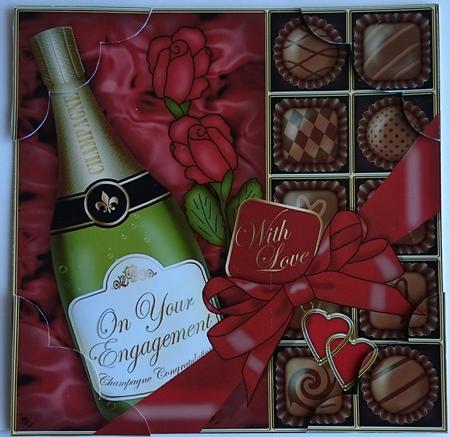 8 x 8 Engagement Champers Chocs N Roses Scalloped Corner by Sue Soules