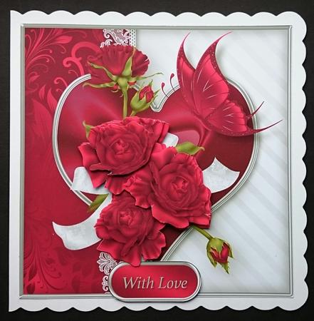 Red Roses and Lace Decoupage Card Front by Sue Soules