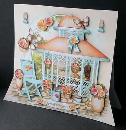 Beautiful Garden with Peach Turquoise Arbor Card by Sue Soules