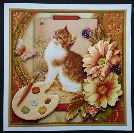 Artists Canvas Purrfect Day Kitten 7.5 Decoupage Mini Kit by Sue Soules