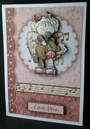 Little Karaoke Diva Card Front and Decoupage by Sue Soules