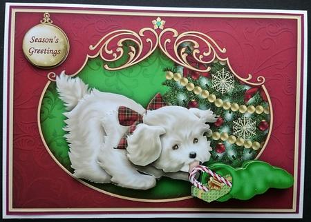 Puppy & Stocking Christmas Topper & Decoupage by Sue Soules