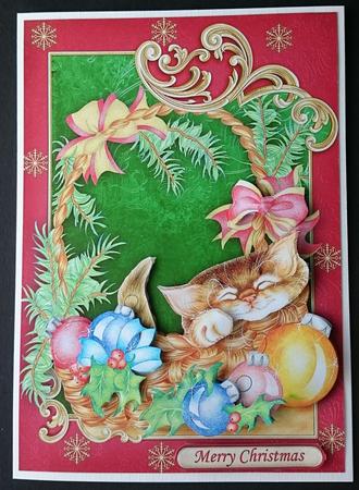 Christmas Kitten in Basket Topper & Decoupage by Sue Soules