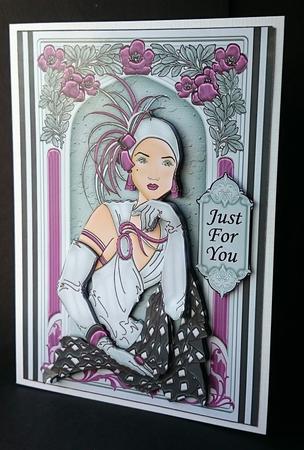 Art Deco Lady in Arch, Silver Decoupage by Sue Soules